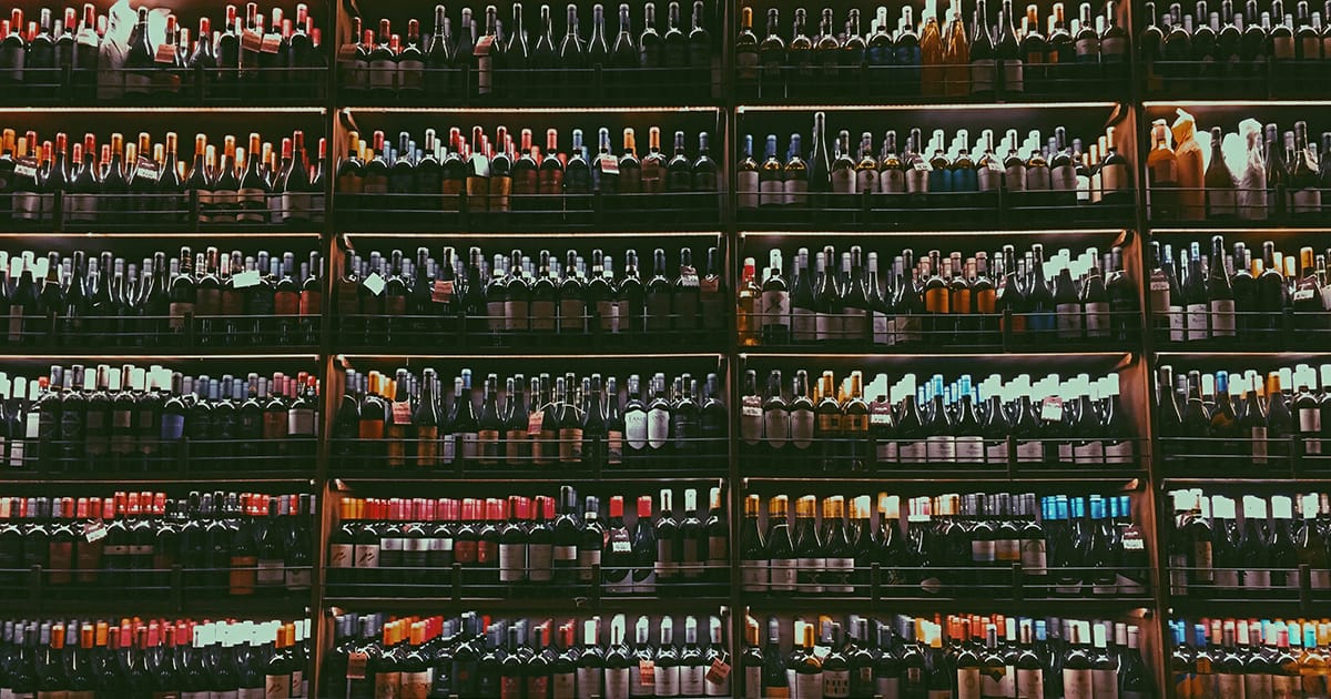 A large selection of wines at a wine store in Italy.